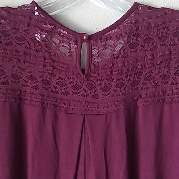 Speechless Dress Baby Doll Shift Sheath Lace Yoke Cap Sleeves Plum Burgundy XL - Picture 9 of 11